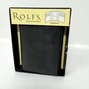 Rolfs Genuine Leather Trifold Wallet Black Mens NIB Gift Box